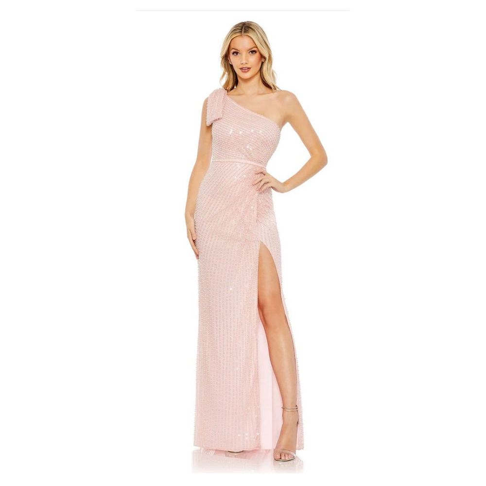 Mac Duggal PEARL EMBELLISHED SOFT TIE ONE SHOULDER GOWN NWT Size 12